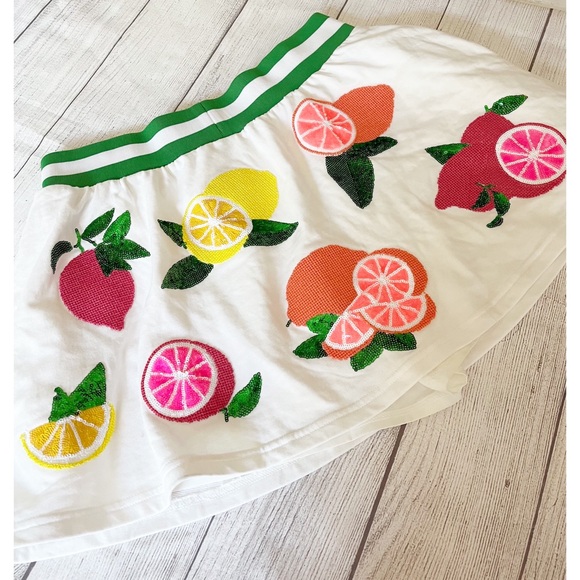 Queen of Sparkles fruit theme sequins mini skirt sz L - Picture 2 of 12